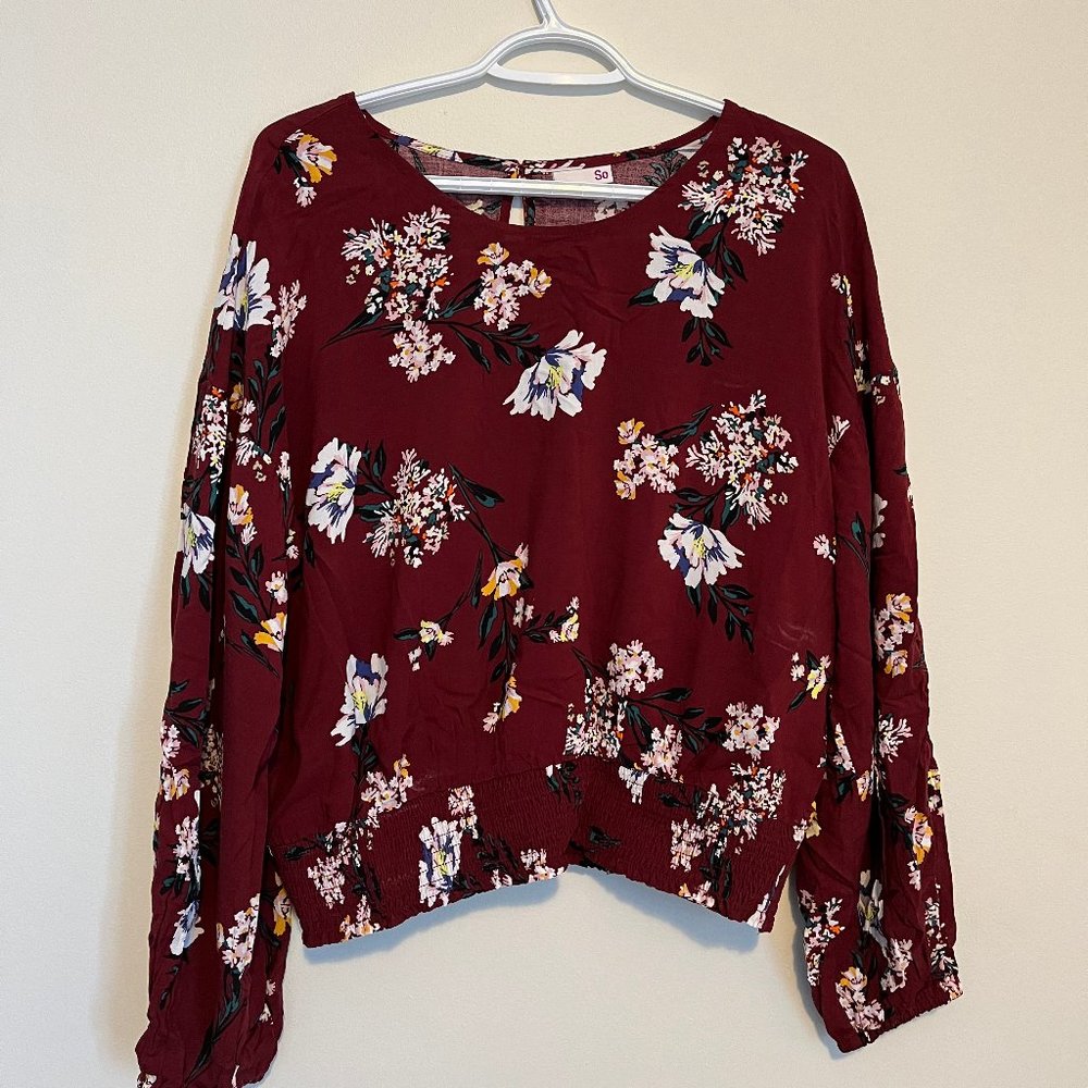 SO Red Floral Long Puff Sleeve Blouse Brand New WITH TAGS!!!